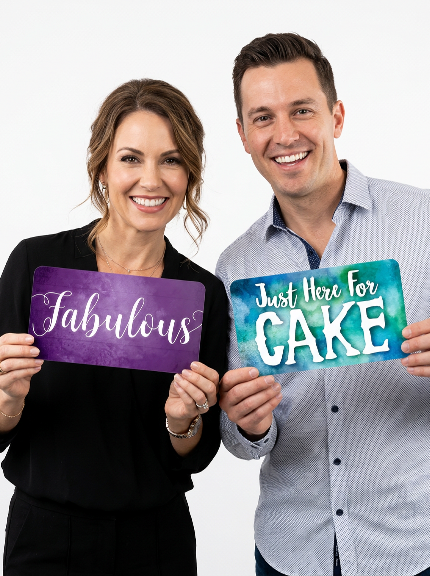 Watercolor Wedding Photo Booth Props - 6 Double-Sided PVC Signs