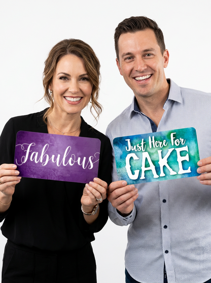 Watercolor Wedding Photo Booth Props - 6 Double-Sided PVC Signs