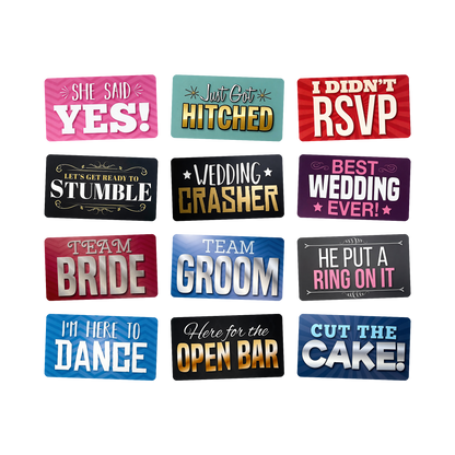 Wedding Photo Booth Props - 6 Double-Sided PVC Signs