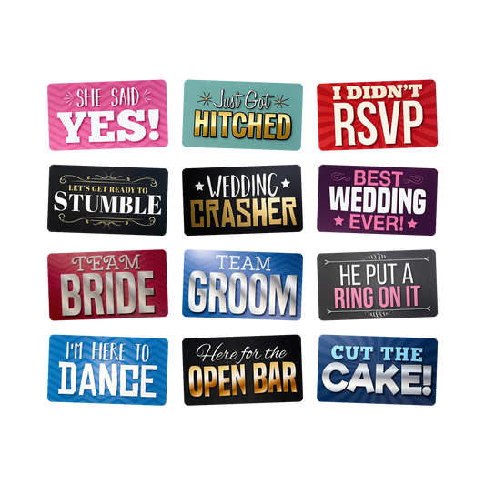 Wedding Photo Booth Props - 6 Double-Sided PVC Signs