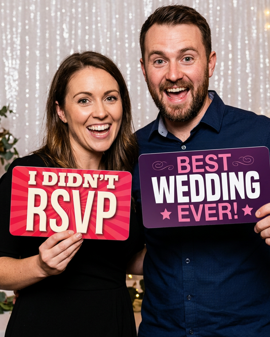 Wedding Photo Booth Props - 6 Double-Sided PVC Signs