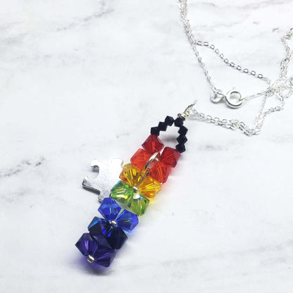 Wire Woven Rainbow Autism Puzzle Piece Bar Necklace-2026