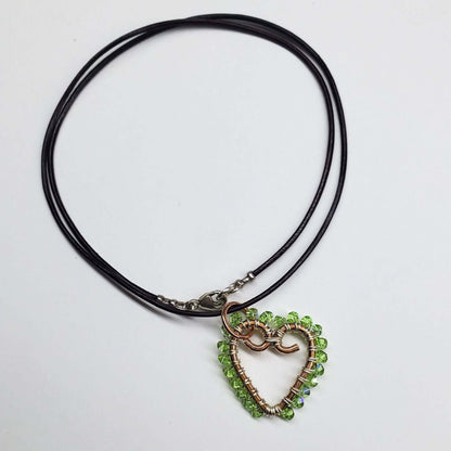 Wire Wrapped Copper Hammered Open Heart Crystal Necklace