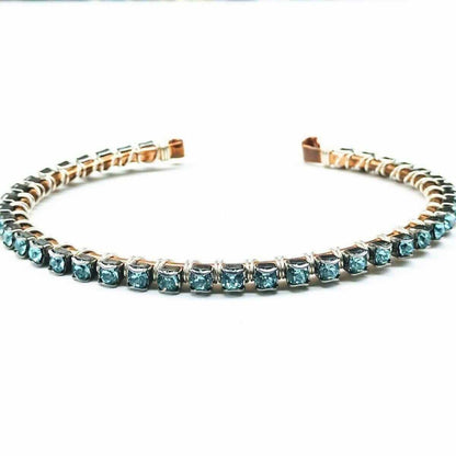 Wire Wrapped Turquoise Crystal Tennis Bangle Bracelet