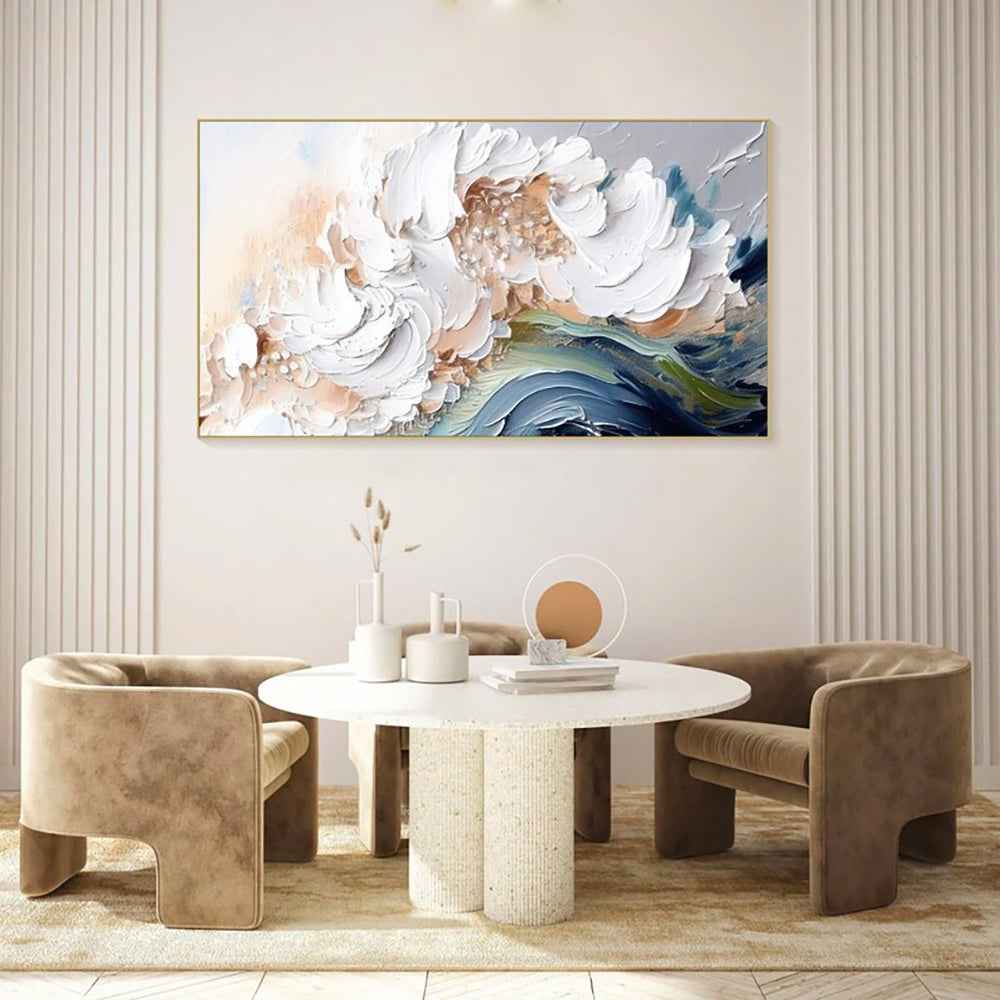 Modern Abstract Handmade Oil Paintings Heavy Texture White Waves No Framed Large Size Wall Picture For Restaurant Canvas Art Home Decor