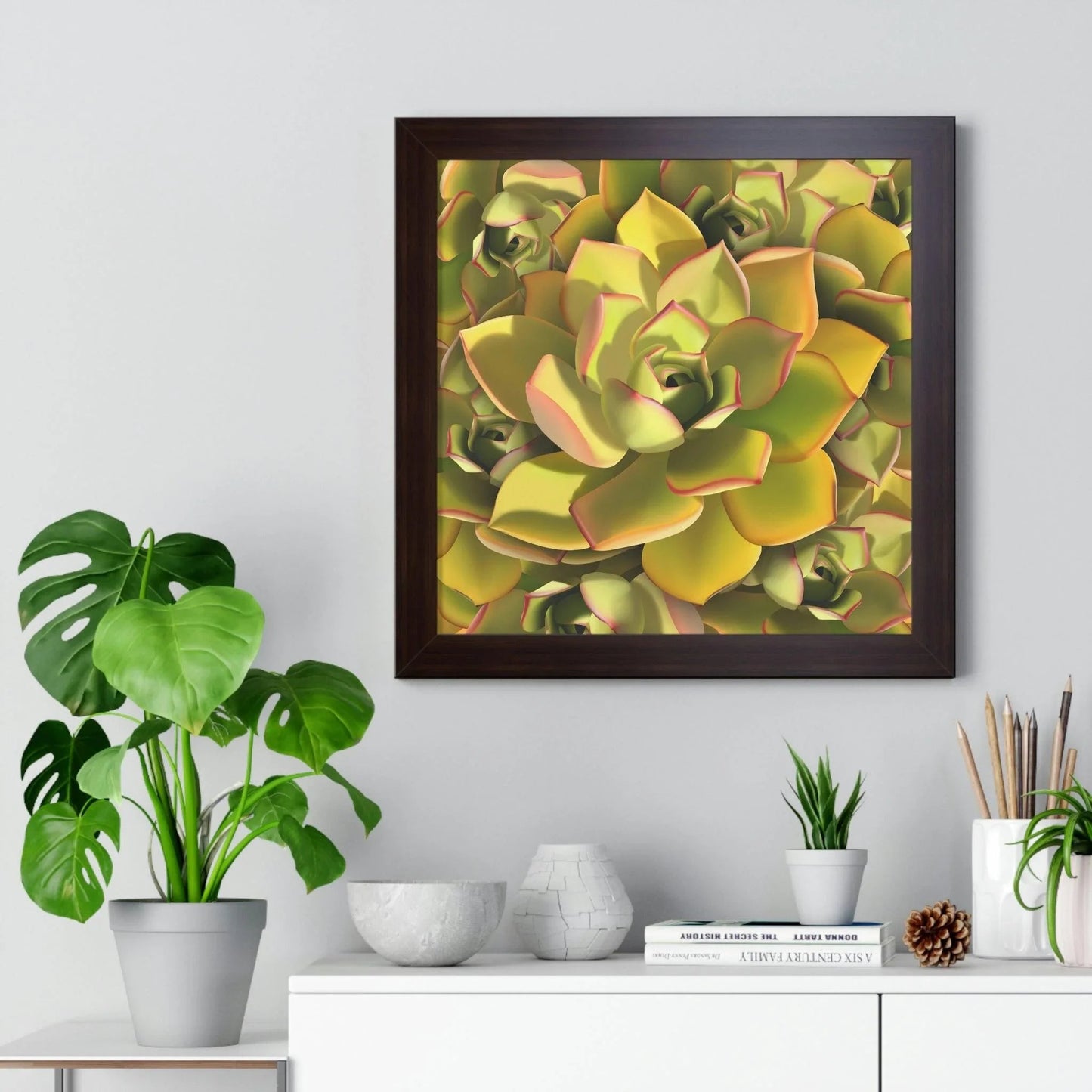 Noble Aeonium Succulent Pattern Framed Print – Botanical Wall Art