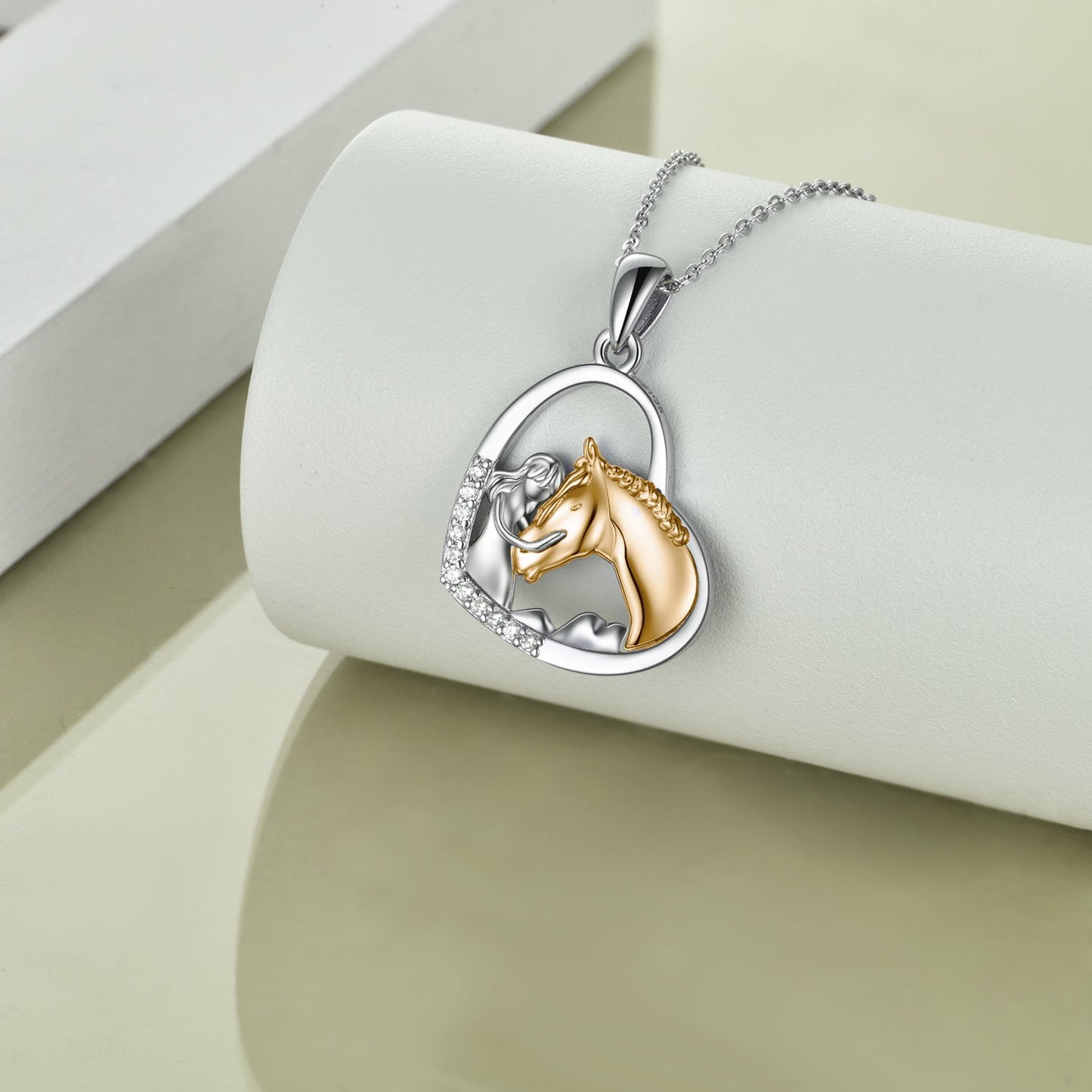 Sterling Silver Heart Pendant Necklace Embracing Horse Design