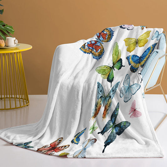 1pc Fresh Butterfly Pattern, Soft Printed Flannel Sofa Blanket, Comfortable And Warm For Home Use, Suitable For Bed, Sofa, Camping And Multi Scene Seasonal Use