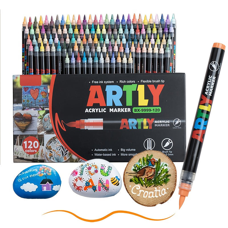 12/24/36/48/60/72Color Acrylic Paint Marker, Brush Head Can Be Used for Rock Metal Glass Wood Canvas Ceramic Plastic Art And DIY Hand-painting, Back to School Season Halloween Christmas Birthday Gifts