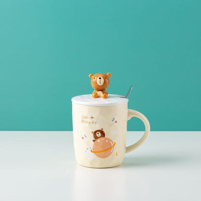 Three-dimensional Ceramic Cup With Lid Spoon