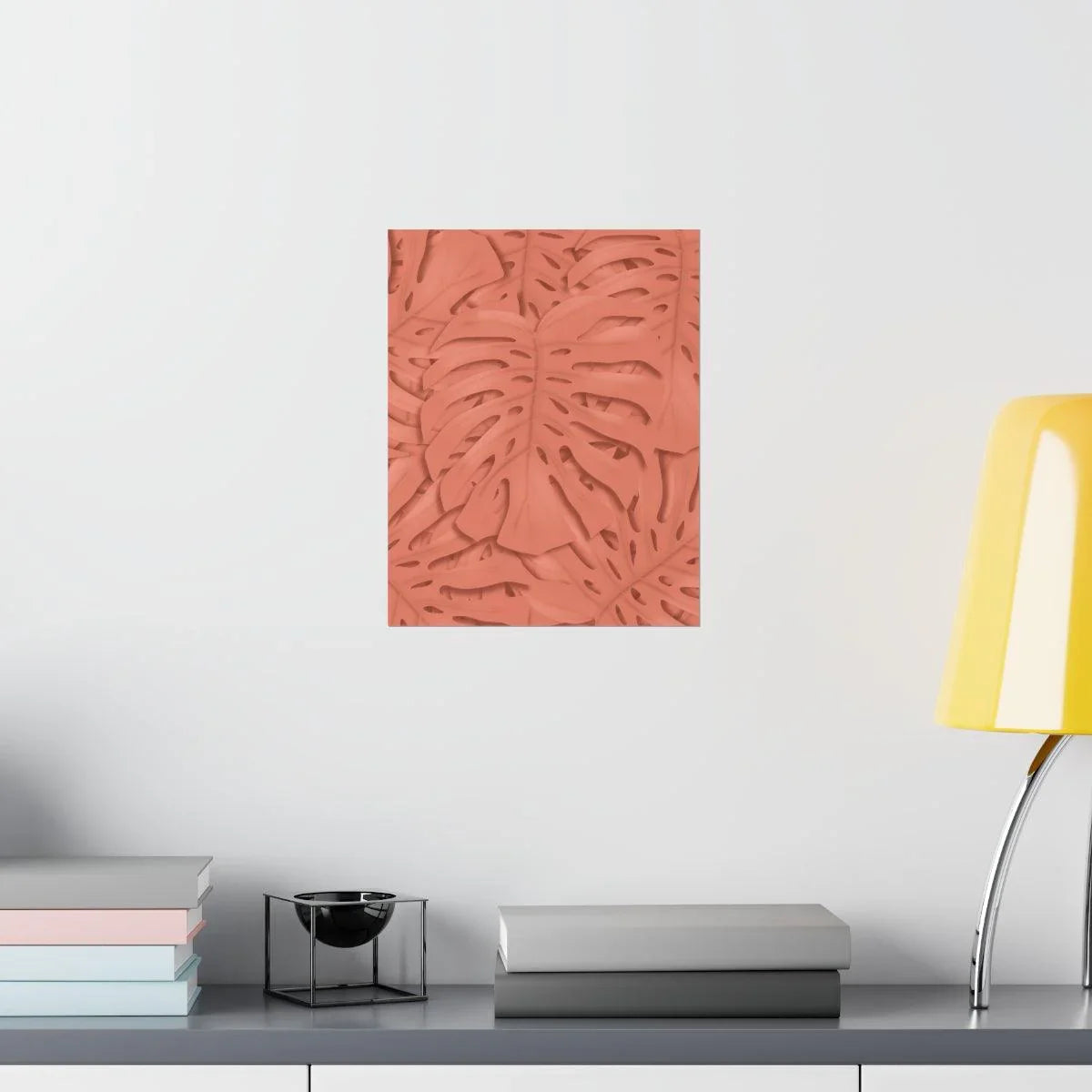 Coral Monstera Botanical Print – Unframed Wall Art
