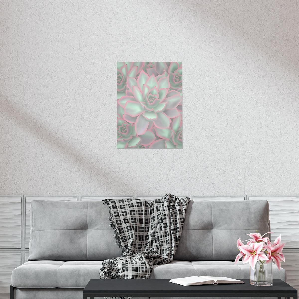 Echeveria Violet Queen Succulent Pattern Botanical Print – Unframed Wall Art