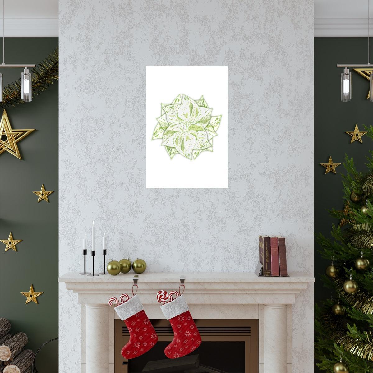 Snow Queen Pothos Botanical Print – Unframed Wall Art