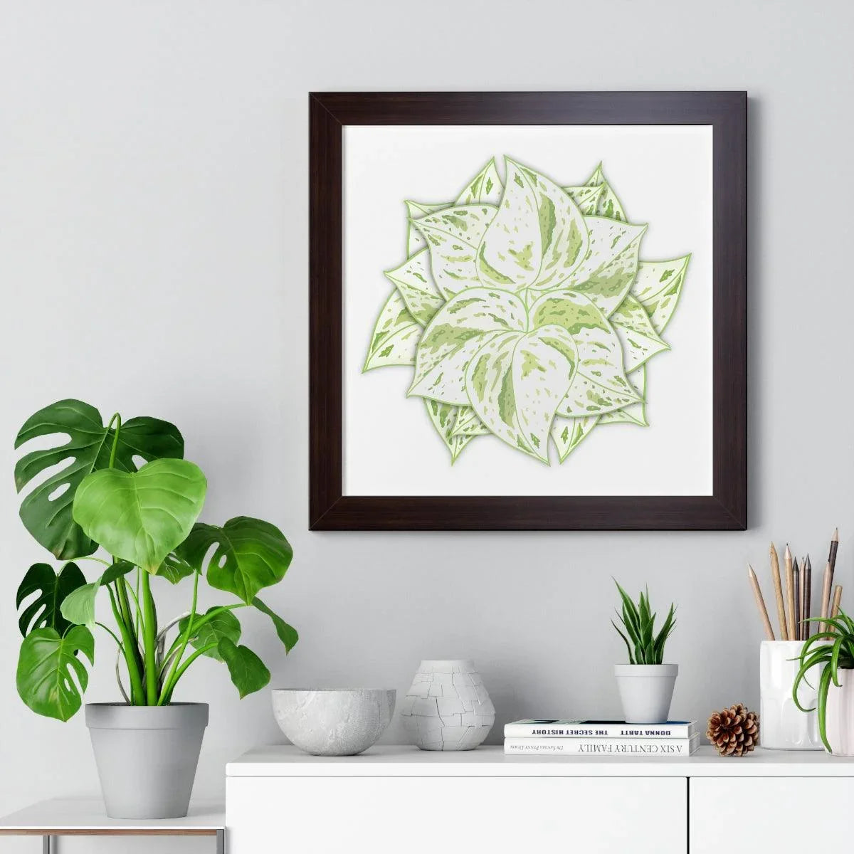 Snow Queen Pothos Framed Print – Botanical Wall Art