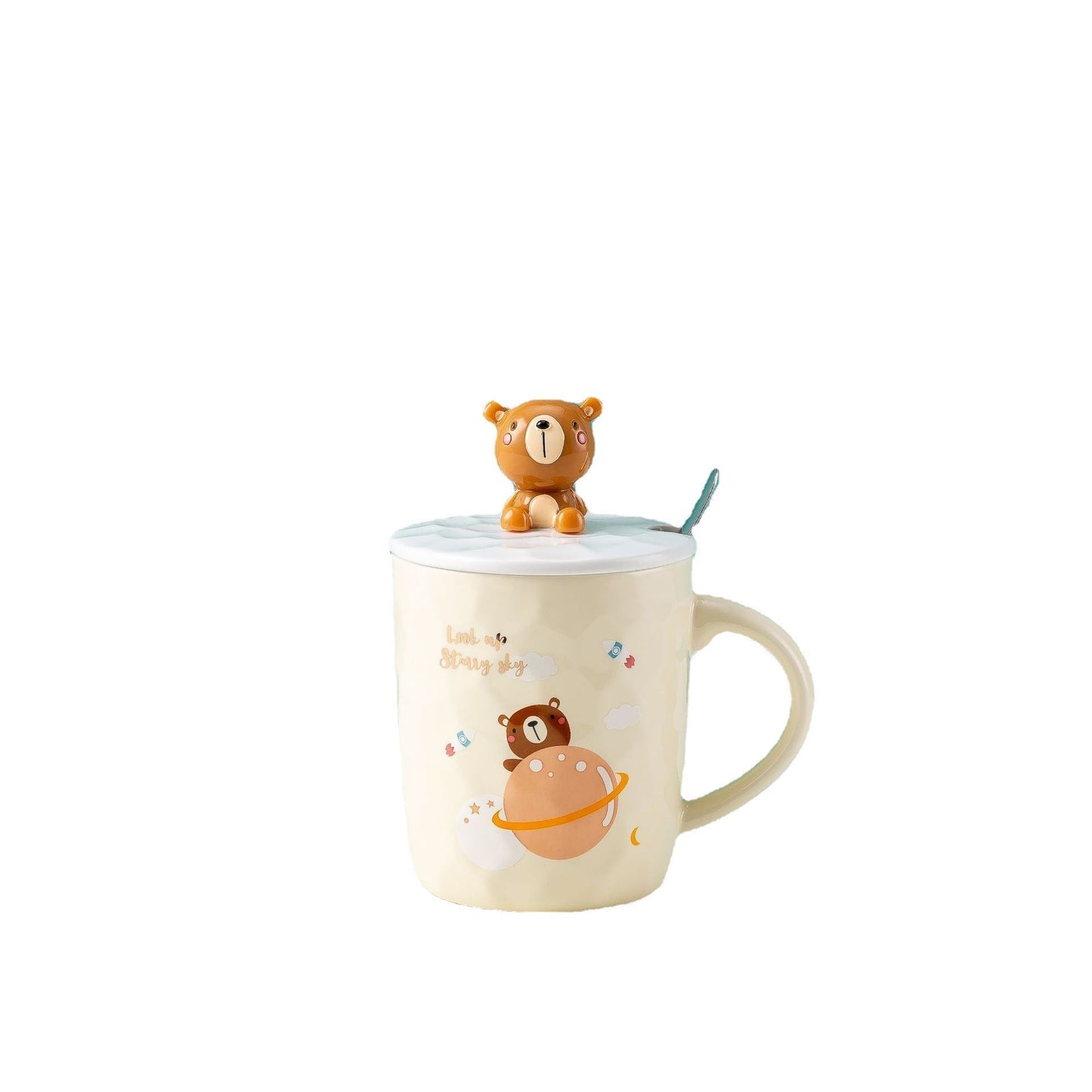 Three-dimensional Ceramic Cup With Lid Spoon