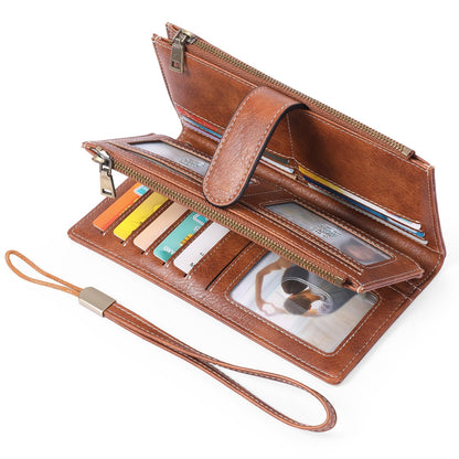 RFID Blocking Vintage Tri-fold Wallet - Multi-functional Oil Wax Leather Purse