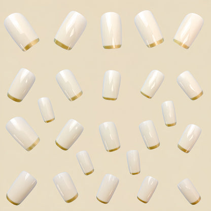 Mid-length European Square Nail Art Patch White French Golden Edge