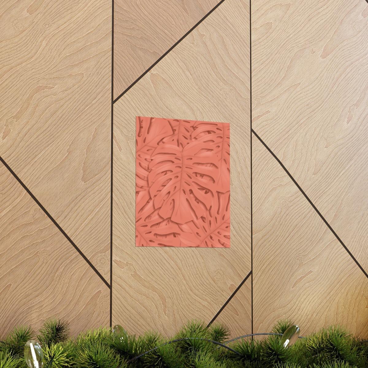 Coral Monstera Botanical Print – Unframed Wall Art