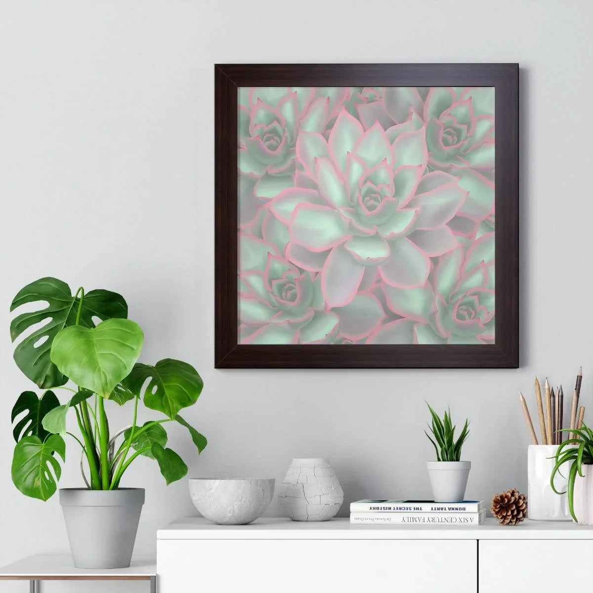 Echeveria Violet Queen Succulent Pattern Framed Print – Botanical Wall Art