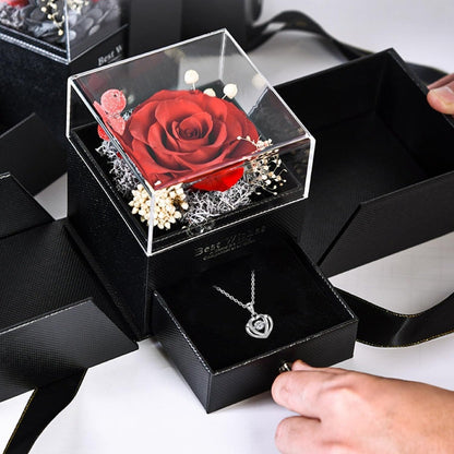 Preserved Real Rose | Perfect Eternal Flowers Rose Gifts with Necklace for Mom, Girlfriend for Mother'S Day, Valentine's, Anniversary, Thanksgiving, or Christmas | Blue Color, Metal Material
