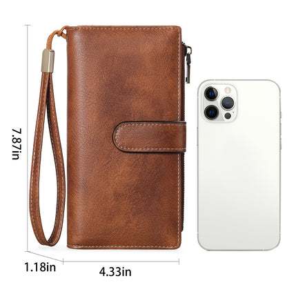RFID Blocking Vintage Tri-fold Wallet - Multi-functional Oil Wax Leather Purse