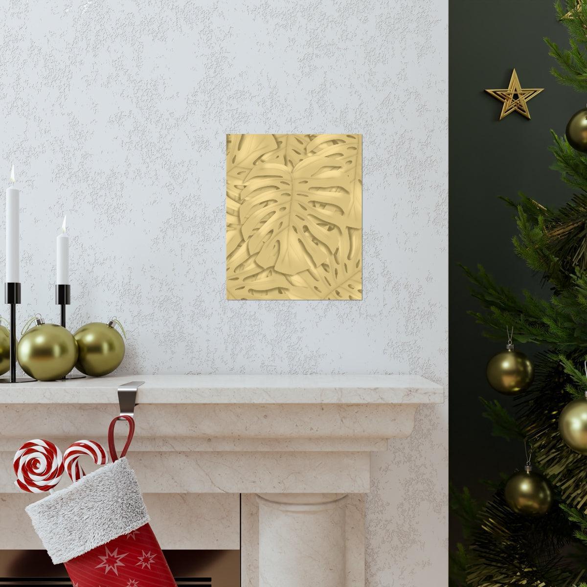 Golden Monstera Botanical Print – Unframed Wall Art