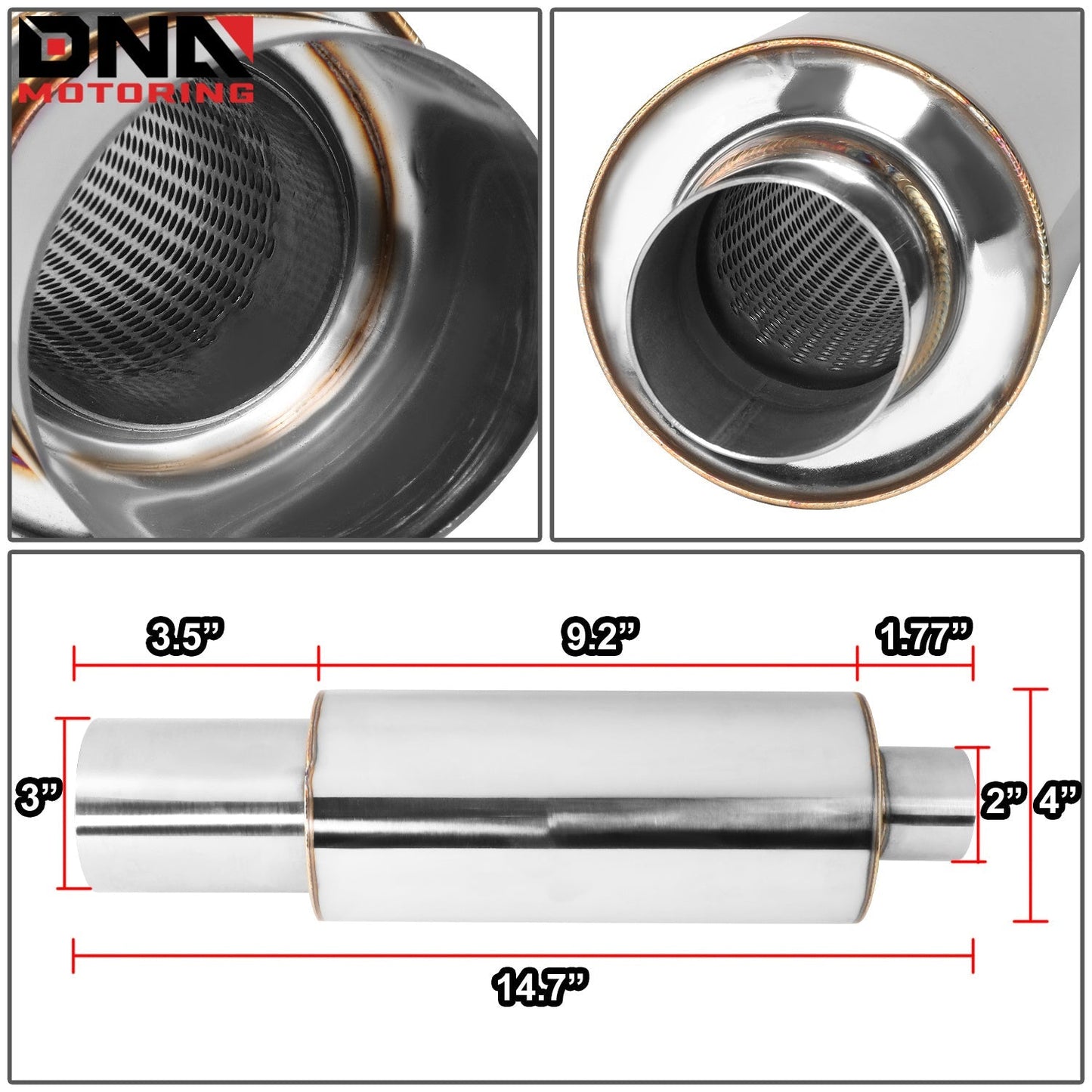 DNA MOTORING Stainless Steel Straight-Through Exhaust Muffler
