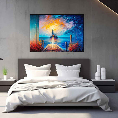 Handmade Oil Painting Canvas Wall Art Decoration City Landscape Tourism Lighthouse At Sea Abstract Home Living Room Bedroom Decor Rolled Frameless Unstretched Painting