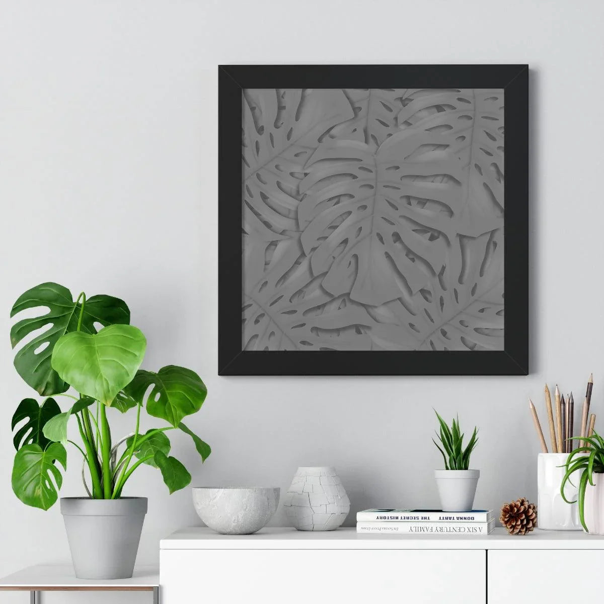 Grey Monstera Framed Print – Botanical Wall Art