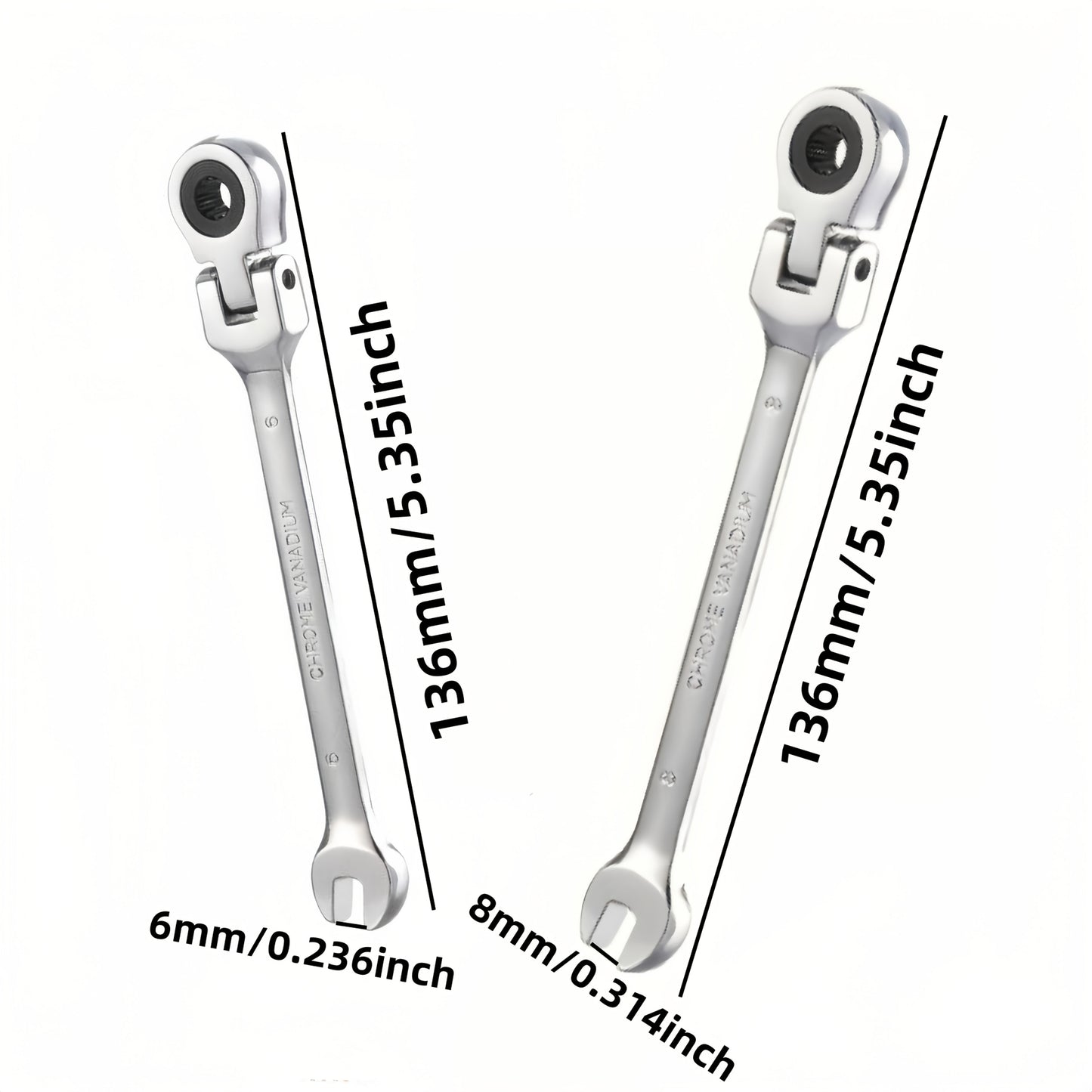 2/10pcs Heavy-duty Industrial 72-tooth Socket Wrenches, Fixed Head and Ratchet Mechanical Tools, 2-in-1 Open and Box Wrenches, Cr-V Structure, Auto Repair, DIY, Professional Tool Kit (compatible with 6&8mm)