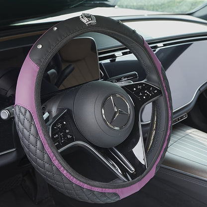 PU Leather Car Steering Wheel Cover Set, Carbon Fiber Pattern, Shoulder Pads, Leather Armrest, 4 pcs, for Comfortable Driving
