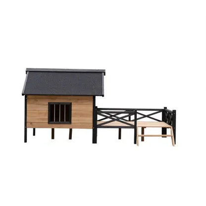 Premium Outdoor Wooden Dog Kennel - Large Cabin Style Pet House with Porch & Weather-Resistant Fir Wood