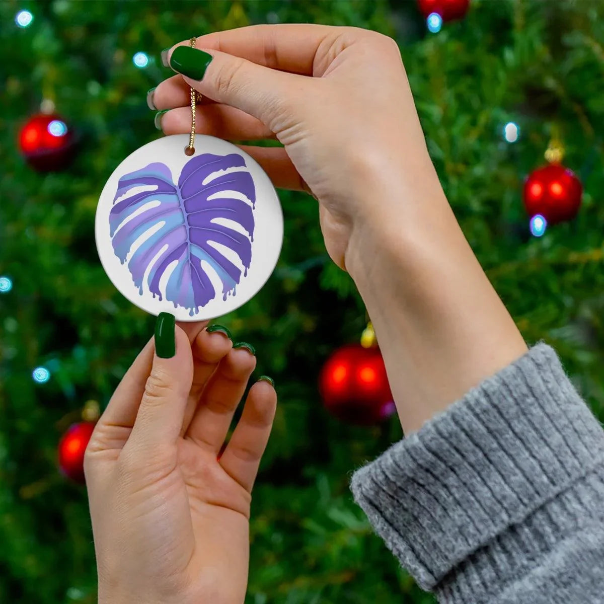 Purple Monstera Ceramic Ornament