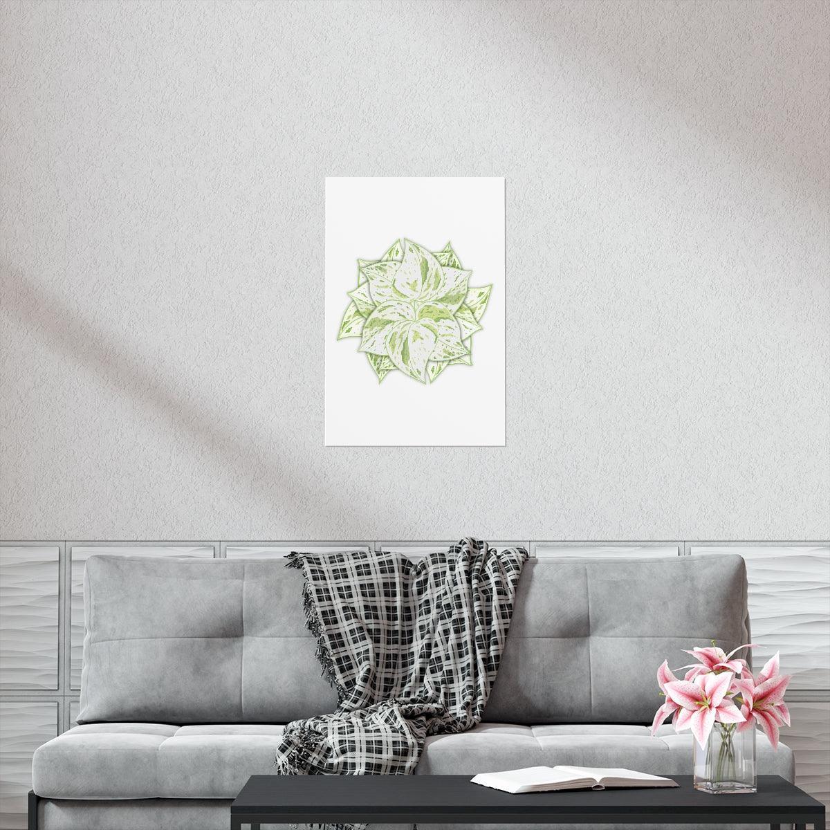 Snow Queen Pothos Botanical Print – Unframed Wall Art