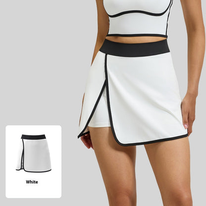 Linear Anti-exposure Built-in Pocket Fitness Yoga Fake Two-piece Skirts