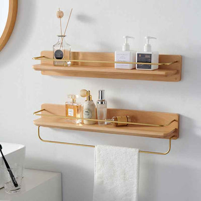 Bathroom Shelf Wall Hanging Free Punching Solid Wood
