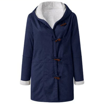 Winter Vintage Button Jackets Women's Warm Fleece Hooded Coat Casual Mid-Length Trench Top Outwear Clothing
