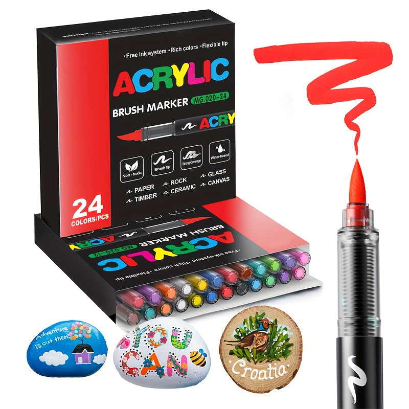 12/24/36/48/60/72Color Acrylic Paint Marker, Brush Head Can Be Used for Rock Metal Glass Wood Canvas Ceramic Plastic Art And DIY Hand-painting, Back to School Season Halloween Christmas Birthday Gifts