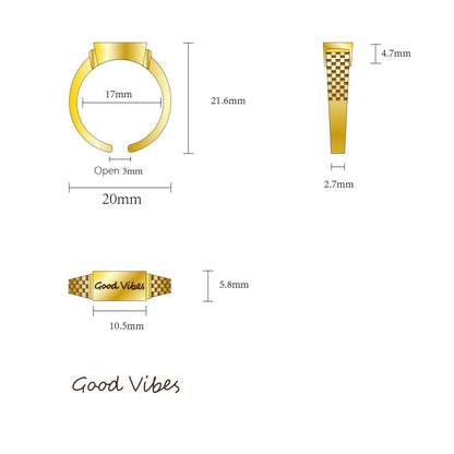 Doviana Signature Good Vibes Gold Cubic Engraved Ring