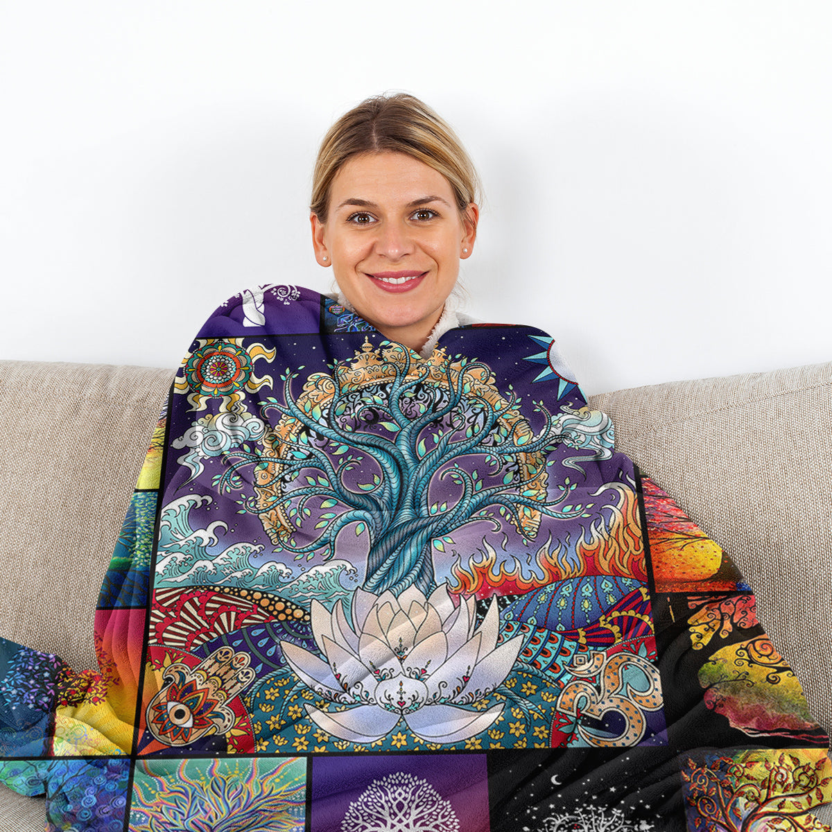 1 Pce Of Flannel With Various Lotus Tree Patterns, Soft And Fluffy, Multifunctional Outdoor Beach Camping, Living Room Sofa, Office Nap, Printed Blanket