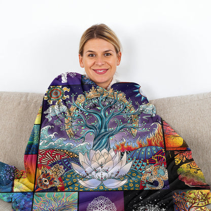 1 Pce Of Flannel With Various Lotus Tree Patterns, Soft And Fluffy, Multifunctional Outdoor Beach Camping, Living Room Sofa, Office Nap, Printed Blanket