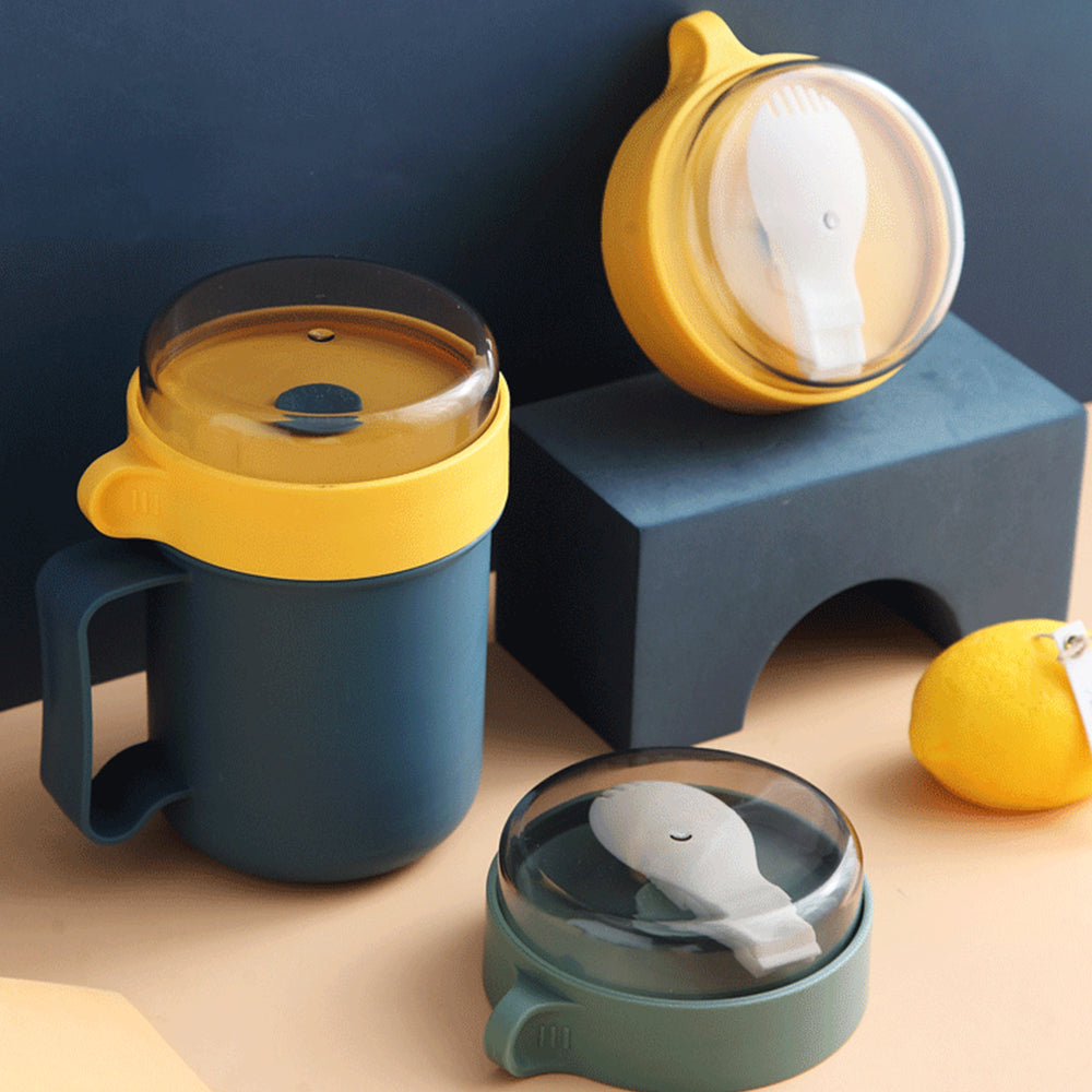 Student Breakfast Milk  With Lid Spoon Portable Water Cup