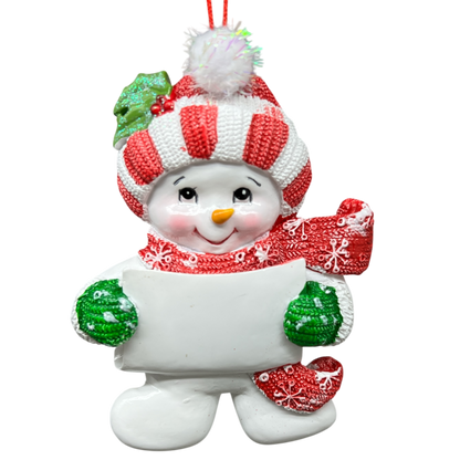 Snow Kid Ornament - Girl - Striped Hat