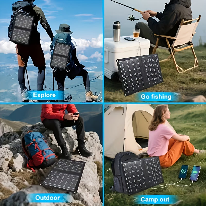 30W Portable Solar Charger with Solar Panel & USB- Charging - 2-in-1 Folding Panel, Compatible for Smartphones/Tablets/Action Cameras, Compact & Lightweight for Outdoor, Camping, Travel, RV, - Charging Station
