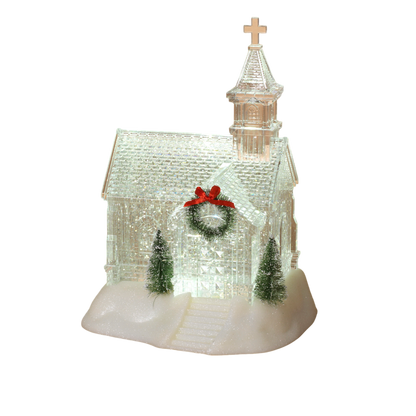 Lighted Church Waterglobe with Spinning Water
