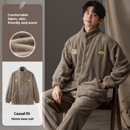 Men's Pajamas Plus Size Long Sleeve Warm Loungewear Suit