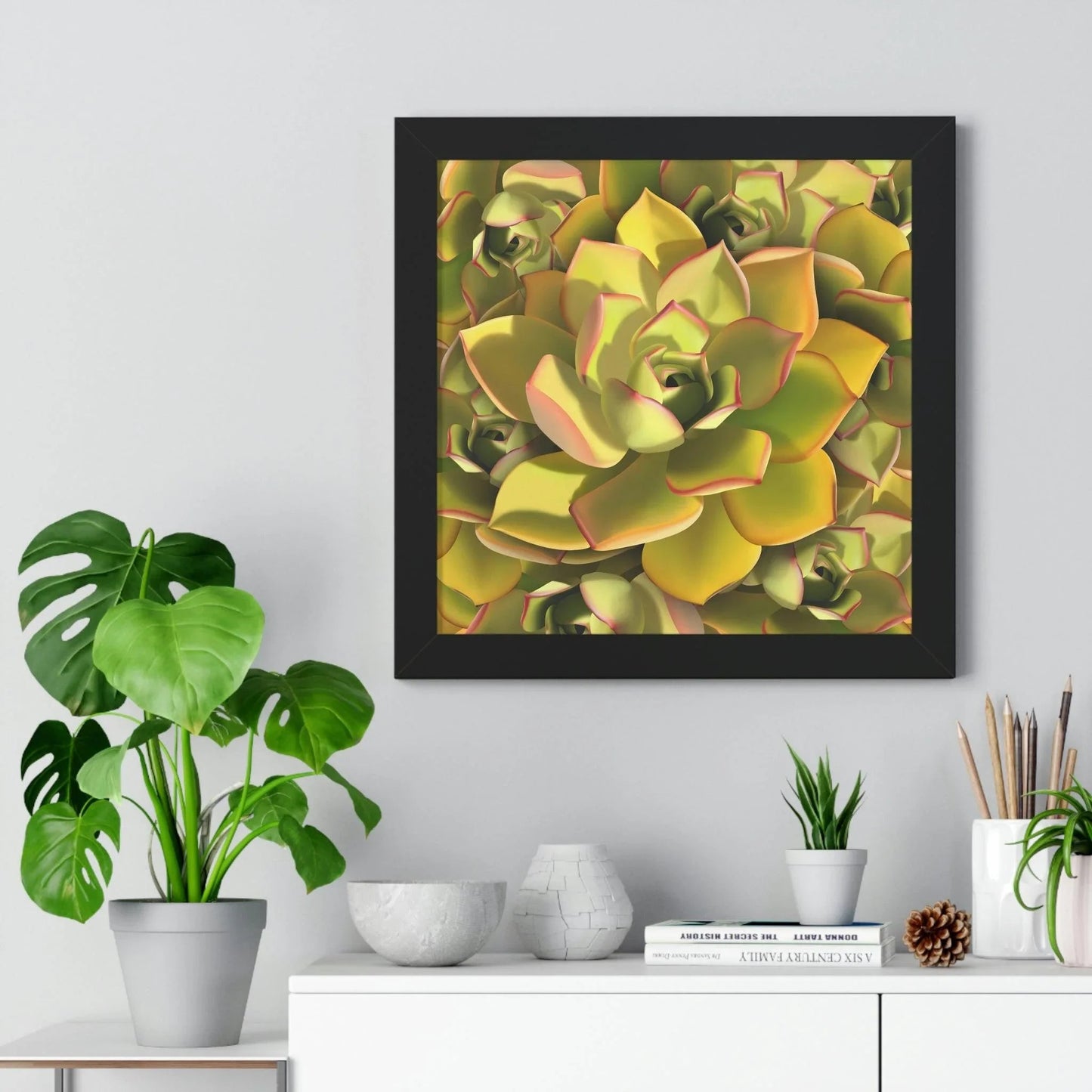 Noble Aeonium Succulent Pattern Framed Print – Botanical Wall Art