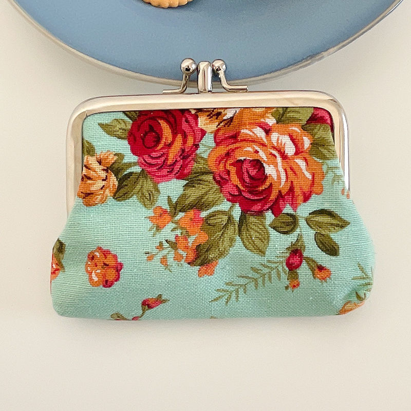 Retro Mini Canvas Coin Purse - Vintage Floral Plaid Small Zipper Wallet Organizer