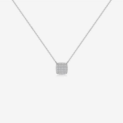 S925 Sterling Silver Square Stone Full Pave Pendant Necklace