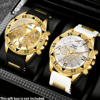 2pcs Men'S Luxury Watches | Golden/Tone Dial, Quartz Movement, Non-water Resistant, Zinc Alloy Case, Silica Gel Strap - Ideal for Business, Sports, Everyday Use | Perfect Gift for Dad, Husband, Boyfriend on Birthday, Father'S